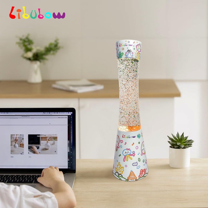 Libubow Store 15.5 Inch Beautiful Music Party Rainbow Glitter Lamp, 2pcs Bulbs, Starry Night Light, Birthday Present for Girls, Kids, Adults and Teens, Mood Lighting, Home and Room Decor, Calming Rainbow Lamp - Image 1